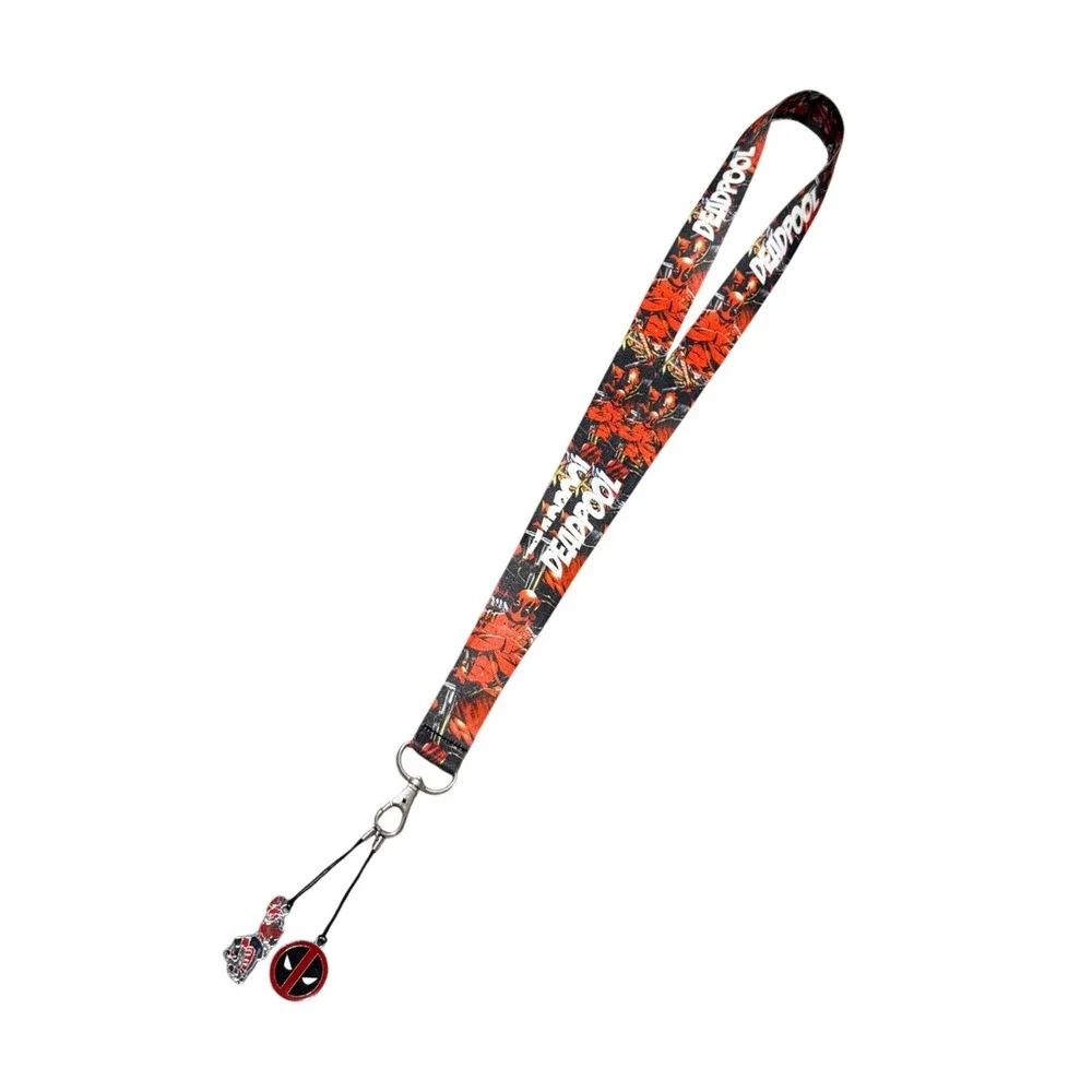 Marvel Deadpool Lanyard Keychain Charm Logo Red Black Comic Art Accessory